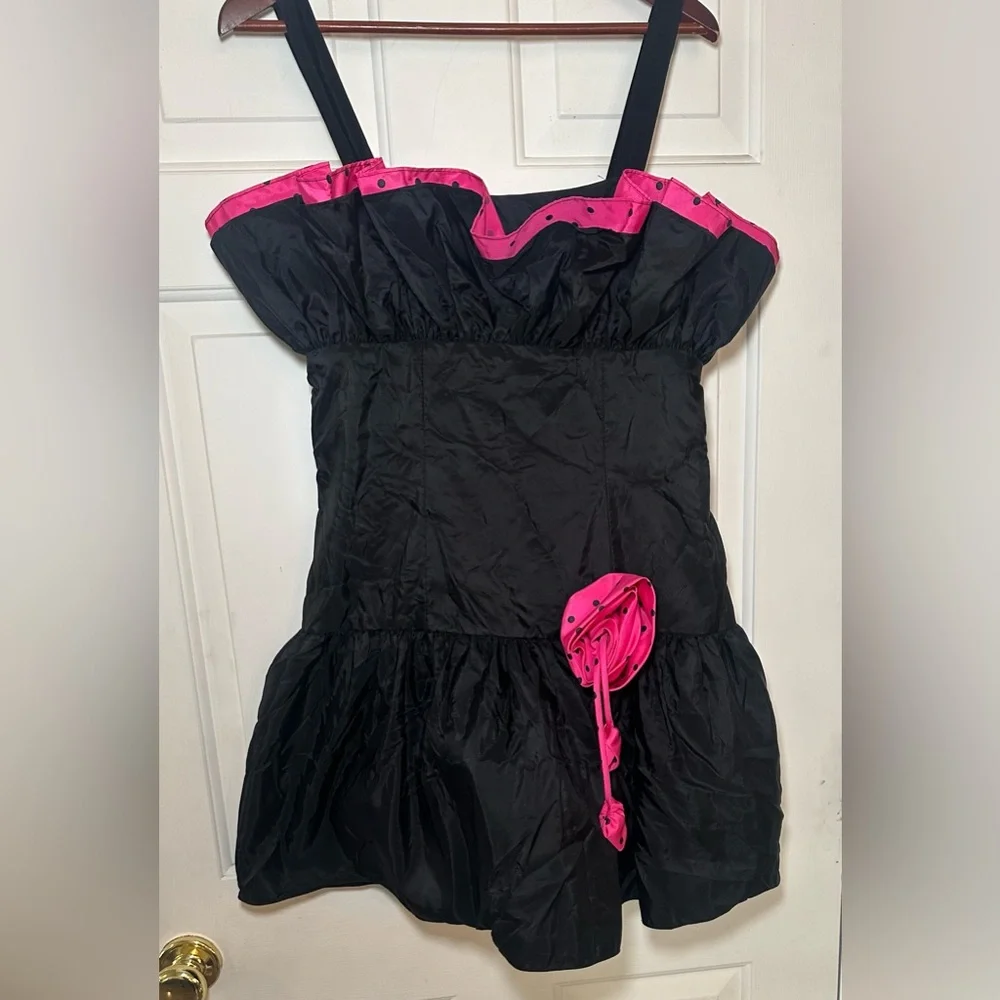 Vtg Flirtations Alfred Angelo 80s Pink Black Taffeta Tiered Prom Dress‎
